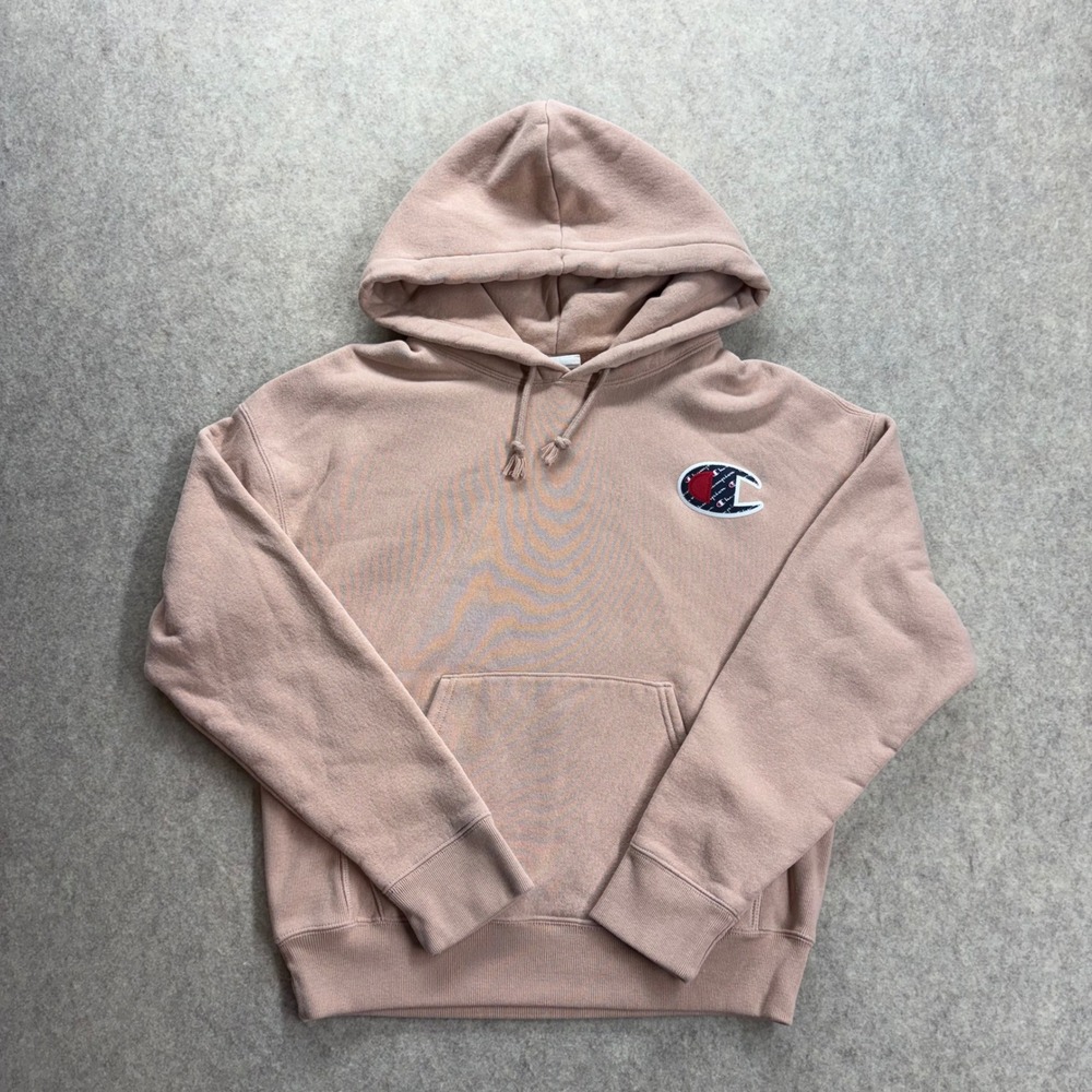 Champion Reverse Weave Pink Hoodie Oversized Logo Sweatshirt Womens Medium WL757
